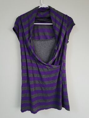 Hypnotik Striped Knit Short Sleeve Tunic Top Women's Size L Y2K Punk Grunge
